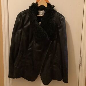Avenue Black Jacket with Faux Fur Trim